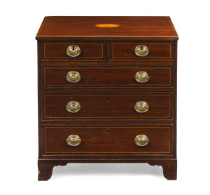 A fine antique English Georgian mahogany dwarf chest with marquetry inlay, circa 1810, 71cm high, 70cm wide, 39cm deep