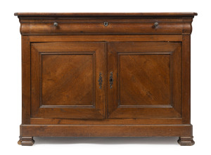 An antique French provincial buffet, oak and fruitwood with peg joint construction, 19th century, 103cm high, 140cm wide, 62cm deep