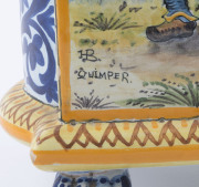 QUIMPER French earthenware pair of mantel vases, 25cm high, 22cm wide - 4