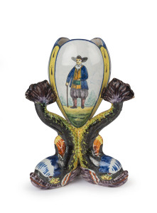 QUIMPER French earthenware vase with tri-form dolphin base, 19th century, 16cm high