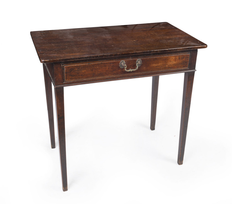 A Georgian English mahogany single drawer table, late 18th century, ​71cm high, 78cm wide, 45cm deep