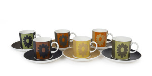 SUSIE COOPER Wedgwood "Carnaby Daisy" set of six coffee cups and saucers, circa 1955, the saucers 14cm diameter