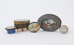 Five assorted miniature jewel boxes, 19th and 20th century, the largest 9.5cm wide