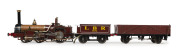 'LADY JANE' - STEAM LOCOMOTIVE, TENDER & CARRIAGE: a well engineered 5" gauge model of a 4-2-0 Crampton locomotive (c.1854), featuring a timber clad boiler, brass banding, dome and chimney top and four large driving wheels, length (including tender & carr