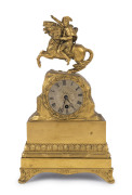 An antique French ormolu table clock with finely cast figure of Napoleon on horseback, timepiece only with silk suspension 8 day movement, circa 1860, 31cm high