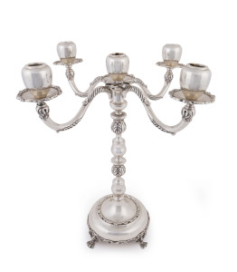 A sterling silver five branch candelabra of substantial proportions, marked "HECHOF, 925", 49cm high, 3160 grams,