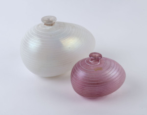 KOSTA BODA two egg shape Swedish glass vases by BERTIL VALLIEN, late 20th century, engraved factory marks to bases, the larger 17cm wide, 22cm wide