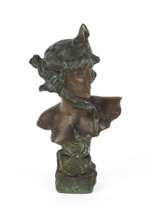 A French Art Nouveau bronze finished spelter bust of a lady, circa 1900, 20cm high