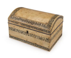 An antique Indian casket, penwork on ivory with sandalwood interior, circa 1800, 12cm high, 18cm wide, 13cm deep