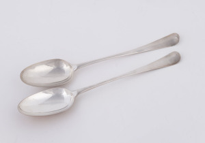 A pair of sterling silver rat-tail stuffing spoons by Thomas & William Chawner of London, circa 1760s, 29.5cm long, 212 grams total