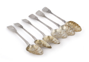 A set of six sterling silver berry spoons by John Smyth of Dublin, 1856,