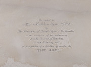 A sterling silver platter raised on three feet, by Frank Hawker Ltd., Birmingham, circa 1969. With engraved dedication "Presented to Miss Kathleen Syme, O.B.E. by The Directors of David Syme & Co. Limited on the occasion of her retirement from the Board o - 2