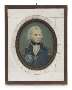 LORD NELSON miniature portrait in piano ivory frame, 14 x 11cm overall