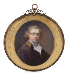 JOSEPH SEVERN (1793-1879), hand-painted miniature portrait, signed "Severn", housed in a fine gilt metal frame, early 19th century, 12 x 11cm overall
