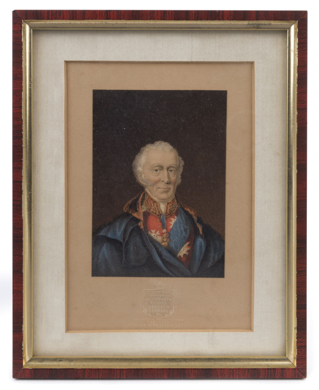 The Duke Of Wellington miniature portrait print by G. BAXTER, 19th century, ​19 x 15cm overall