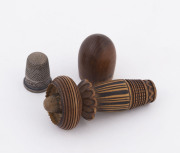 A Georgian treen ware needle and thimble case, circa 1800, ​9cm high