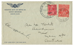 KINGSFORD SMITH & THE SOUTHERN CROSS FLY TO NEW ZEALAND: January 1934. A Kingsford Smith Air Service Limited envelope carried on the third trans-Tasman flight in the "Southern Cross", cancelled before departure at MASCOT on January 12th, and cancelled on 