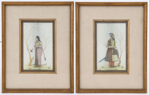 Two antique Indian portrait paintings on ivory, 19th century, 15 x 9cm, frames 25 x 20cm