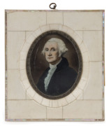 GEORGE WASHINGTON portrait miniature in piano ivory and mother of pearl frame, ​14.5 x 12.5cm