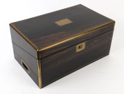 A fine antique travelling writing box, brass bound coromandel with mahogany fitted interior, embossed and gilt tool leather slope and original silver gilt inkwells. Also includes a secret compartment, mid 19th century, 22cm high, 45cm wide, 28cm deep - 2