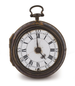 A Georgian tortoiseshell and brass studded pair cased pocket watch, with verge fusee movement in additional sterling silver case, by R. ELLIOTT of London, circa 1773, ​5.5cm high