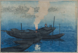 TAKASHI ITO (1894 - 1982), Osai Ferry in Tokyo, woodblock print c.1945, with Watanabe seal at right, titled and signed in margin, 24 x 36cm.