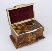 An antique Georgian tea caddy, tortoiseshell inlaid with silver, circa 1800, interior fitted with original zinc compartments with tortoiseshell lids, A fine example. 13cm high, 19.5cm wide, 17cm deep - 2
