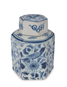 A Dutch DELFT ware tea caddy with armorial crest, 18th century, 11cm high