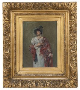ARTIST UNKNOWN, portrait of a lady, oil on board, signed lower left (illegible) and dated 1884, in original period gilt frame, 29 x 22cm, 53 x 45 overall