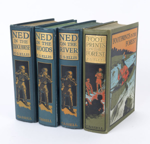ELLIS, Edward S. (1840 - 1916) "Ned in the Block House", "Ned in the Woods", "Ned on the River" and "Footprints in the Forest", all Cassell & Co. hardcover editions with attractive illustrated covers,