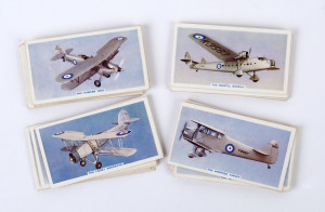 CIGARETTE CARDS: United Kingdom Tobacco Co.: 1938 "Aircraft" complete set (50) with "The Greys Cigarettes" adhesive backs; superb condition.