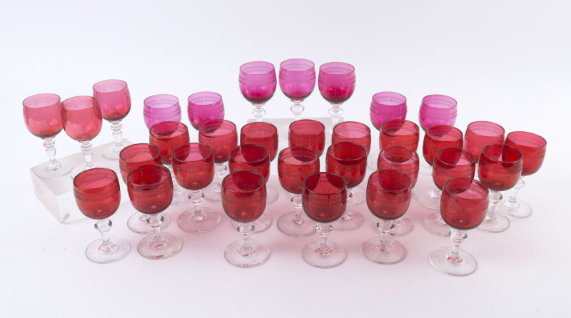 Group of 33 assorted ruby glasses, early 20th century, ​11cm high