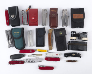 Group of 18 assorted pocketknives and multi tools including PUMA and VICTORINOX