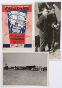 OAKLAND AIRPORT & THE 1928 TRANS-PACIFIC FLIGHT: Original Associated Press photo of James Warner (radio operator) & Charles Ulm (relief pilot) titled "A Minute To Go" at Oakland Airport while Kingsford Smith was warming up the engines of the Southern Cros