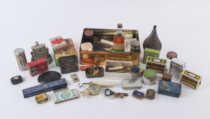 VINTAGE HOUSEHOLD COLLECTIBLES: Assortment, many in original packaging, with Brandauer pen nibs (2) & William Mitchell "Pedigree" pen nibs, His Master's Voice gramophone needles, Rexona ointment (in jar), Watkins tooth powder; unpackaged items include Hen