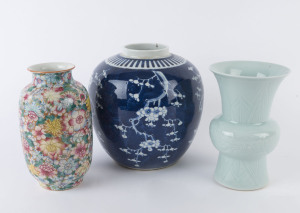 Three assorted Chinese porcelain vases, 20th century, the largest 21 cm high
