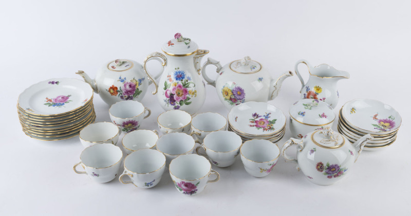 MEISSEN German porcelain tea and coffee ware, 20th century, (38 pieces), blue crossed swords mark to base