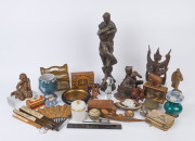 Assorted ornaments, statues, vases, fans, boxes and sundries, (32 items), the tallest 56cm high