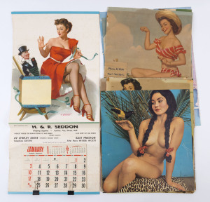 GLAMOUR CALENDAR IMAGES: selection of 1950s-70s images including pin-up artwork by Vaughan Bass, Art Frahm, Gil Elvgren, Knute Munson & Charles Showalter, images used to promote H & R Seddon, Dripping Suppliers (East Preston, Melbourne); one image with 19