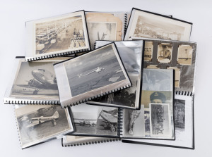 AVIATION MEMORABILIA: photographs, postcards, documents, letters and printed ephemera contained in 10 folders. Folder titles include "Wagga 1942", "WWII RAAF", "HELICOPTER. SHELL CO., C.L.S. DOUGLAS", "STINSON ENVOY", "PERCIVAL GULL", "WWII PLANE ENGINE