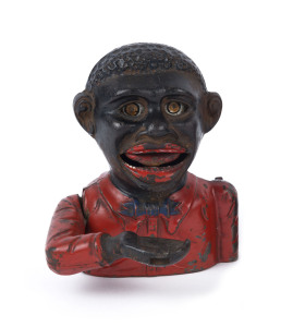 LITTLE JOE American cast iron painted novelty money box, late 19th century. 14cm high.