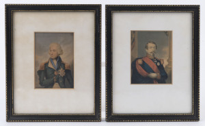 LORD NELSON antique miniature portrait, colour lithograph, 19th century, 11 x 8cm, 22 x 18cm overall
