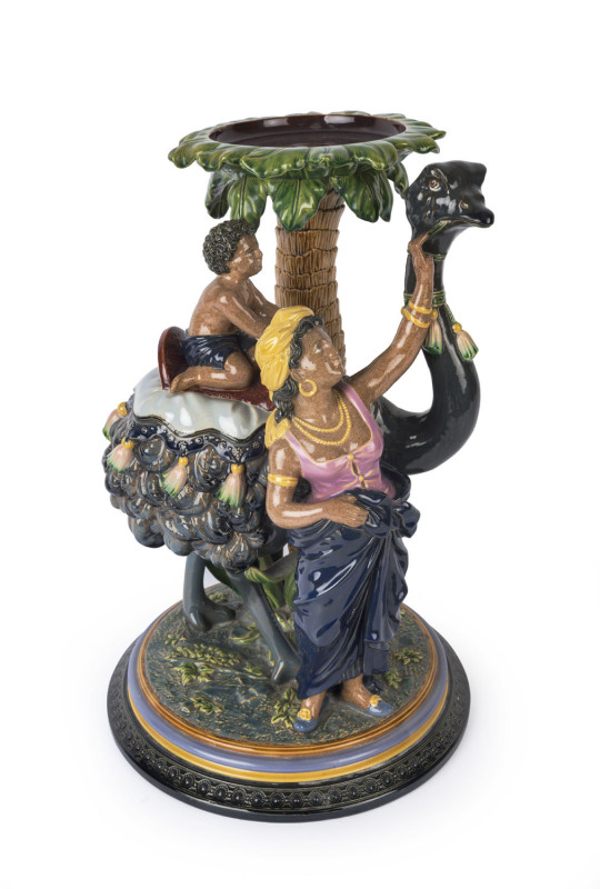 GERBING & STEPHAN German majolica figural group with ostrich, 19h century, impressed factory mark to base, 41cm high