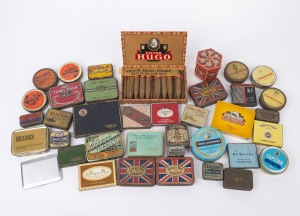 TOBACCIANA: collection of vintage tobacco tins incl. "The Greys", Marcus "The Clubman", "Town Talk", "Luxor Fine Cut", "Wild Woodbine" (2, different types), "Lucky Hit" (3), "Champion Tobacco" (3, all with original contents!), etc; also Marcovitch "Black 