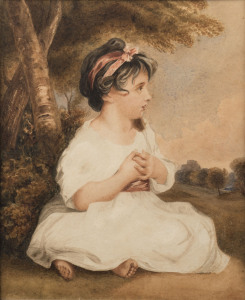 ANNIE BRODFORD, "The Age of Innocence" after Reynolds (1780), watercolour, mid-19th century, signed lower left, 23.5 x 19cm.