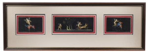 RAGO GIANI, Cherub Putti in Pompeii, gouaches, (3), all titled and signed, framed together, 32 x 92cm (overall).