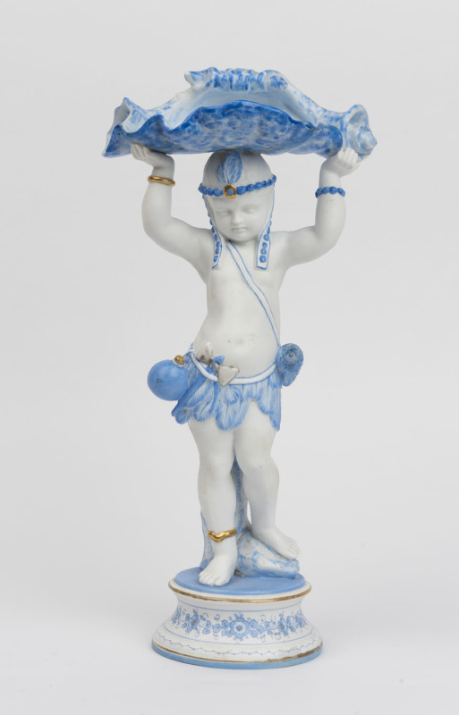 A French figural bisque porcelain sweet meat dish, 19th century, ​37cm high