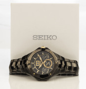 SEIKO "Coutura Kinetic Perpetual" gents chronograph wristwatch with black case and bracelet, in original box