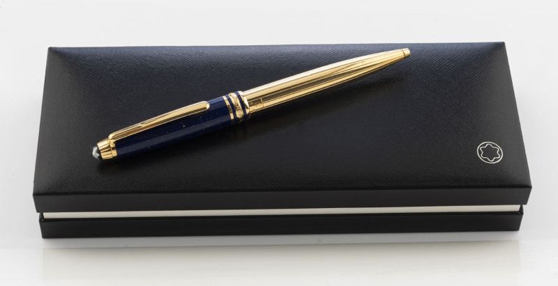 MONT BLANC "Solitaire Vermeil Lapis Lazuli" special edition ballpoint pen, 23ct gold finish over sterling silver with blue enamel top, ​in original box