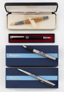 WATERMAN fountain pen and ballpoint pen in boxes, each branded "Royal Over Seas League" plus two other pens, (4 items),